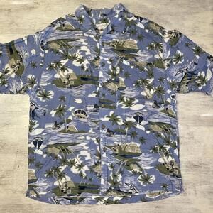Original Island Sport Blue Rayon Hawaiian Shirt Size Large